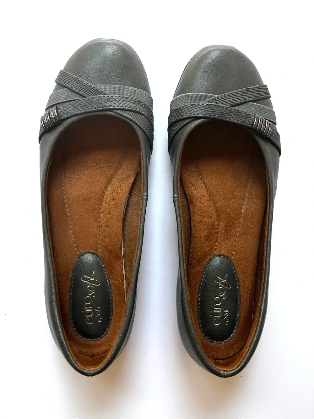 EuroSoft by Sofft Shanna Gray Criss Cross Comfort Ballet Flats Size 7.5